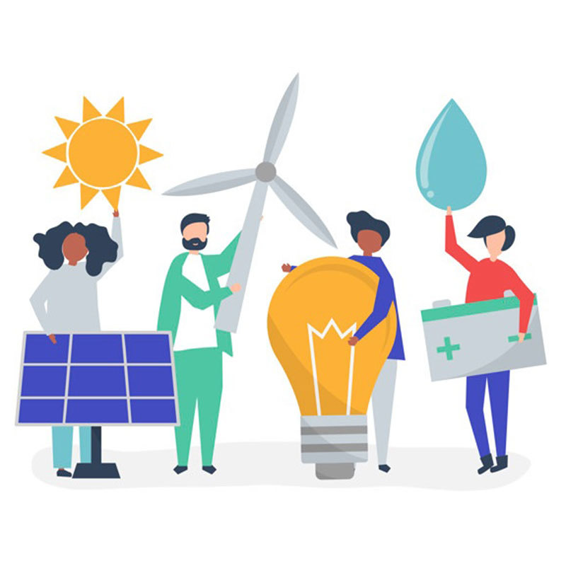 People with renewable energy resources illustration