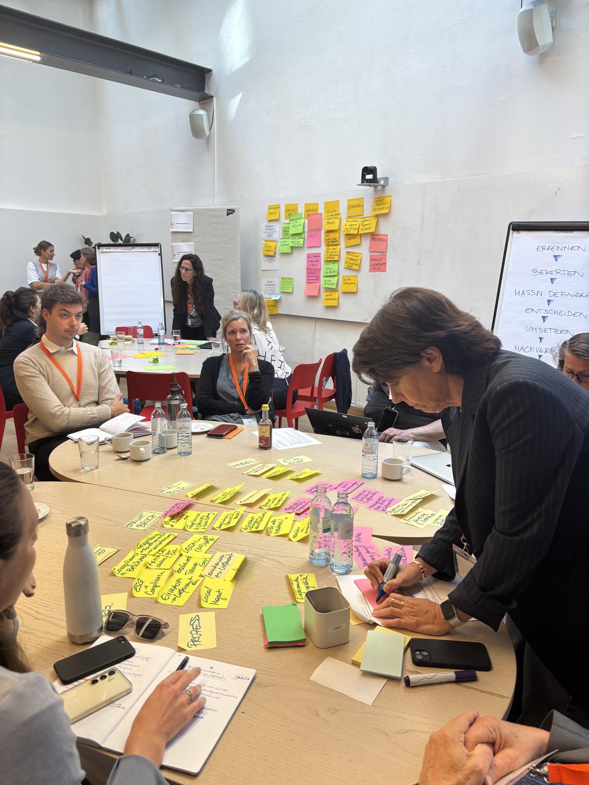 Workshop-Tisch mit beschrifteten Post-its zu Governance und Einkauf in der Lieferkette